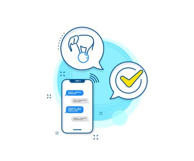 Sirk işareti. Telefon mesajları kompleks simgesi. Fil, top çizgisi ikonunda. Eğlence parkı gösterisi. Haberci sohbet ekranı afişi. Fil, top işaretinde. Vektör