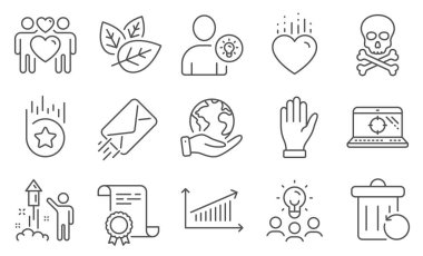 Bir dizi iş ikonu, e-posta, Hand gibi. Diploma, fikirler, gezegeni kurtarmak. Kimyasal tehlike, harita, kullanıcı fikri. Aşk çifti, iyileşme çöpü, Seo dizüstü bilgisayar. Organik test, Kalp, Havai fişekler. Vektör