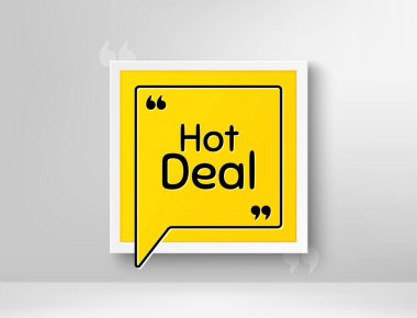 Harika bir anlaşma. Düşünce baloncuğuyla çerçevele. Özel fiyat tabelası. Reklam indirimleri sembolü. Gerçekçi çerçeve ve konuşma balonu. Sohbet sembolü ve tırnak içinde pankart. Ateşli terfi metni. Vektör