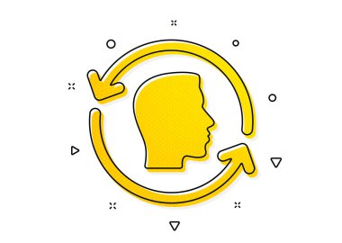 Yüz güncelleme işareti. Yüz tarama tekrarlama simgesi. Baş sembolü. Sarı daireler şeklinde. Klasik yüz tanımlama simgesi. Geometrik elementler. Vektör