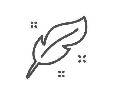 Tüy kalem satırı simgesi. Kaligrafi burcu. Hafif sıklet sembolü. Kalite tasarım elemanı. Düzenlenebilir felç. Doğrusal tüy ikonu. Vektör