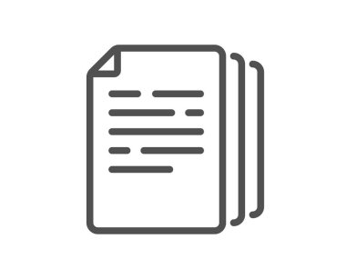 Belge satırı simgesini kopyala. Doktor dosyasının kopyaları imzalandı. Ofis sembolü. Kalite tasarım elemanı. Düzenlenebilir felç. Doğrusal biçim kopyalama belge simgesi. Vektör