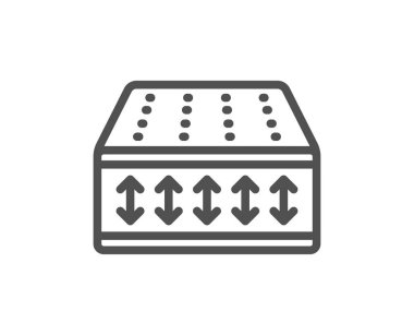 Yatak hattı simgesi. Ortopedik esnek ped işareti. Nefes alınabilir uyku yatağı sembolü. Kalite tasarım elemanı. Düzenlenebilir felç. Doğrusal stil esnek yatak simgesi. Vektör