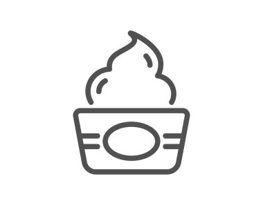 Dondurma sırası ikonu. Vanilyalı dondurma işareti. Donmuş yoğurt tatlı sembolü. Kalite tasarım elemanı. Düzenlenebilir felç. Doğrusal dondurma ikonu. Vektör