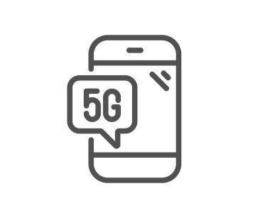 5G teknoloji telefon hattı simgesi. Wifi kablosuz ağ işareti. Mobil veri iletim sembolü. Kalite tasarım elemanı. Düzenlenebilir felç. Doğrusal stil 5g telefon simgesi. Vektör