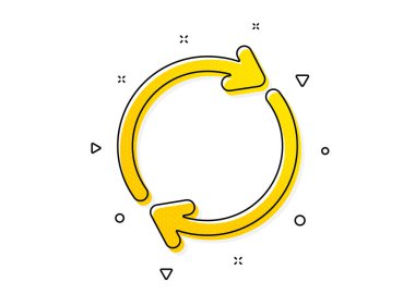 Döndürme oku işareti. Simgeyi tazele. Sembolü sıfırla veya yeniden yükle. Sarı daireler şeklinde. Klasik tam dönüş ikonu. Geometrik elementler. Vektör