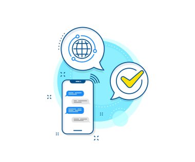 Dünya ya da Dünya işareti. Telefon mesajları kompleks simgesi. Dünya çizgisi ikonu. Evrensel internet sembolü. Haberci sohbet ekranı afişi. Küre işareti. Vektör
