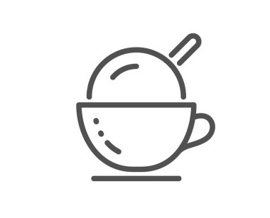 Kahve fincanı ve dondurma çizgisi ikonu. Vanilyalı dondurma işareti. Donmuş yaz tatlı sembolü. Kalite tasarım elemanı. Düzenlenebilir felç. Doğrusal dondurma ikonu. Vektör