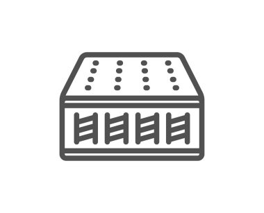 Yatak cebi çizgisi simgesi. Ortopedik yaylı ped işareti. Nefes alınabilir uyku yatağı sembolü. Kalite tasarım elemanı. Düzenlenebilir felç. Doğrusal stil yatak simgesi. Vektör