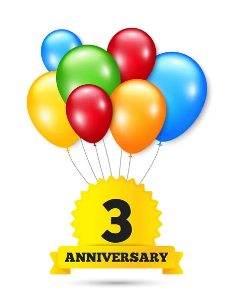 Anos Aniversário Bando Balões Três Anos Celebrar Ícone Balões Coloridos — Vetor de Stock