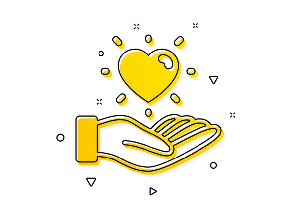 朋友都喜欢签名 保持心脏图标 品牌大使手牌 黄色圆圈图案 经典的心脏图标 几何元素 — 图库矢量图片