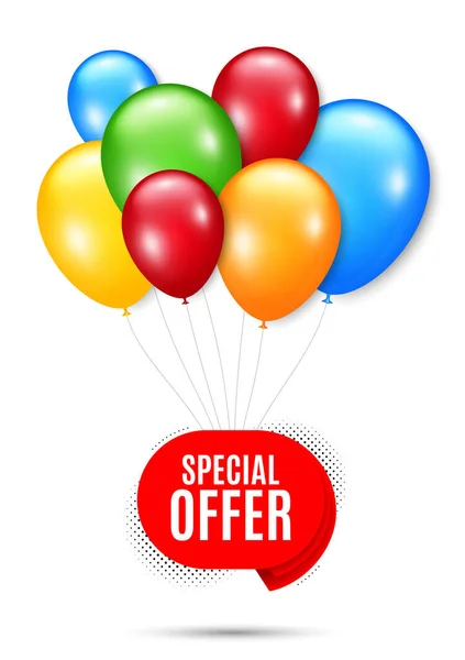 Insignia Oferta Especial Manojo Globos Con Placa Forma Banner Descuento — Vector de stock