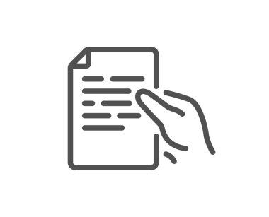 Belge satırı simgesi. Belge sayfası işaretini tut. Ofis sembolü. Kalite tasarım elemanı. Düzenlenebilir felç. Doğrusal biçim belge simgesini tut. Vektör