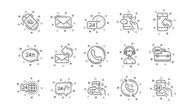 Çağrı merkezi, Destek ve Sohbet mesajı. Satır simgeleri işleniyor. 24 saatlik servis doğrusal simgesi Geometrik elementleri ayarladı. Kalite işaretleri ayarlandı. Vektör