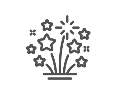 Havai fişek yıldız çizgisi ikonu. Piroteknik selam işareti. Karnaval ışıkları sembolü. Kalite tasarım elemanı. Düzenlenebilir felç. Doğrusal stil havai fişek yıldızları simgesi. Vektör