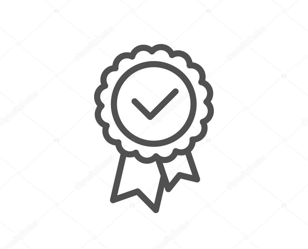 Tested stamp line icon. Approved medal sign. Certificate award symbol. Quality design element. Editable stroke. Linear style tested stamp icon. Vector