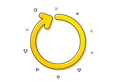 Ok ucu sembolünü tazele. Döngü ok simgesi. Navigasyon işaretçisi işareti. Sarı daireler şeklinde. Klasik döngü simgesi. Geometrik elementler. Vektör