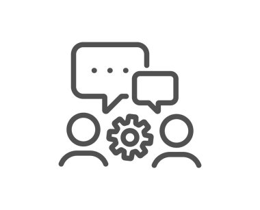 Mühendislik ekibi çizgisi simgesi. Mühendis ya da mimar grup işareti. Çalışma süreci sembolü. Kalite tasarım elemanı. Düzenlenebilir felç. Doğrusal stil mühendislik ikonu. Vektör