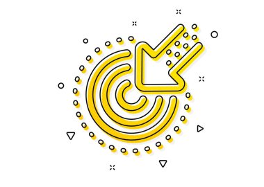 Sonuç ok işareti. Simge hedefleniyor. Trafik yönetimi sembolü. Sarı daireler şeklinde. Klasik hedef belirleme ikonu. Geometrik elementler. Vektör