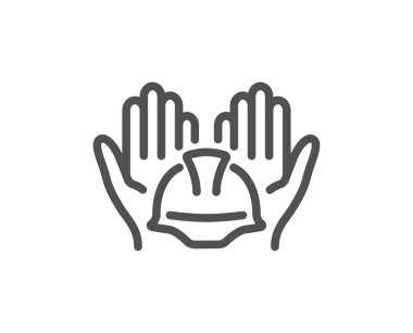 İnşaatçılar birliği simgesi. Bakım işçilerinin imzası. Mühendis veya mimar miğfer sembolü. Kalite tasarım elemanı. Düzenlenebilir felç. Doğrusal stil oluşturan sendika simgesi. Vektör