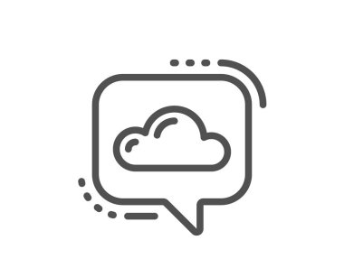 Bulut hesaplama iletişim hattı simgesi. İnternet veri depolama işareti. Dosya sunucu teknoloji sembolü. Kalite tasarım elemanı. Düzenlenebilir felç. Doğrusal stil bulut iletişim simgesi. Vektör