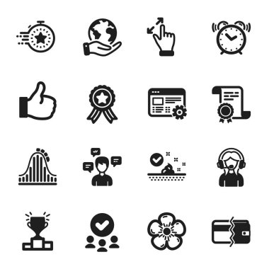 İş ikonları, ödeme yöntemleri, destek gibi. Sertifika, onaylı grup, gezegeni kurtarma. Alarmlı saat, doğal çarşaf. Dokunmatik ekran jestleri, web ayarları, iletişim mesajları. Vektör
