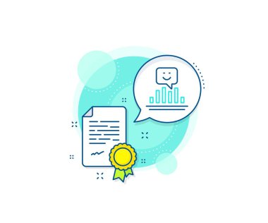 Pozitif geri bildirim notu. Sertifika kompleksi simgesi. Gülümseme çizelgesi simgesi. Müşteri memnuniyeti sembolü. Sertifika veya diploma belgesi. Gülümse işareti. Vektör