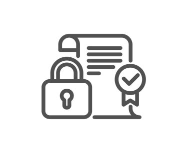 Güvenlik sözleşmesi simgesi. Siber savunma kilidi işareti. Özel koruma sembolü. Kalite tasarım elemanı. Düzenlenebilir felç. Doğrusal stil güvenlik sözleşmesi ikonu. Vektör