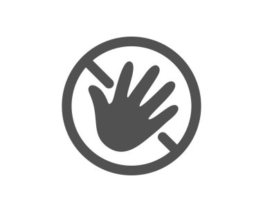 El simgesine dokunma. Hijyen kuralları- Çıplak elle dokunmak yok. Temiz eller sembolü için. Klasik düz stil. Kalite tasarım elemanı. Basit. Simgeye dokunma. Vektör