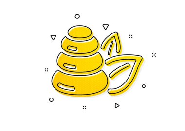 Banyo tabelası. Spa taşları ikonu. Otel servis sembolü. Sarı daireler şeklinde. Klasik spa taşları ikonu. Geometrik elementler. Vektör