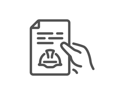 Mühendislik hattı simgesi. Teknik belge imzası. İnşaat miğferi sembolü. Kalite tasarım elemanı. Düzenlenebilir felç. Doğrusal stil teknik belge simgesi. Vektör