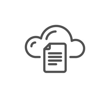 Dosya veri depolama satırı simgesi. Bulut hesaplama işareti. Belge sunucu teknoloji sembolü. Kalite tasarım elemanı. Düzenlenebilir felç. Doğrusal dosya depolama simgesi. Vektör