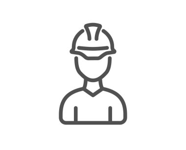 Foreman çizgi ikonu. Mühendis ya da mimar işareti. İnşaat miğferi sembolü. Kalite tasarım elemanı. Düzenlenebilir felç. Doğrusal stil ustabaşı simgesi. Vektör