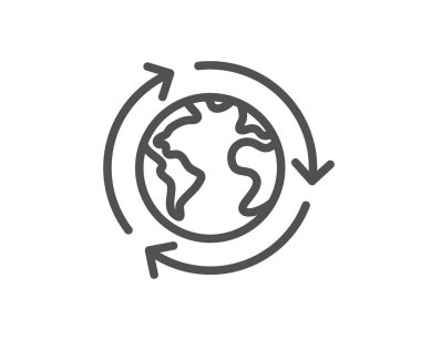 Küresel iş dünyası simgesi. Uluslararası taşeronluk tabelası. İnternet pazarlama sembolü. Kalite tasarım elemanı. Düzenlenebilir felç. Doğrusal stil dış kaynak ikonu. Vektör