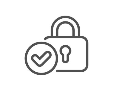 Doğrulanmış dolap çizgisi simgesi. Onaylanmış koruma kilidi işareti. Onaylanmış güvenlik sembolü. Kalite tasarım elemanı. Düzenlenebilir felç. Doğrulanmış dolap simgesi. Vektör