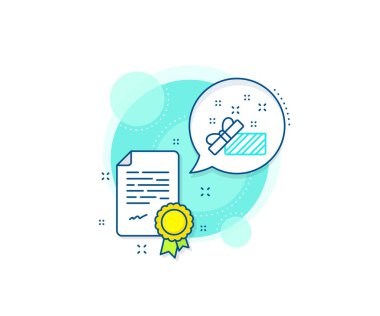 Noel ya da yeni yıl tabelası. Sertifika kompleksi simgesi. Hediye kutusu açık çizgi simgesi. Sürpriz sembolü. Sertifika veya diploma belgesi. Şimdiki işaret. Vektör