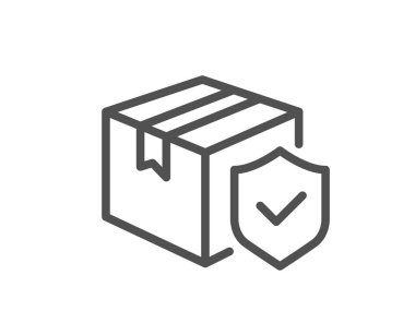 Paket sigorta çizgisi simgesi. Risk sigortası işareti. Paket teslim koruma sembolü. Kalite tasarım elemanı. Düzenlenebilir felç. Doğrusal paket sigorta ikonu. Vektör