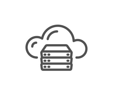 Bulut hesaplama sunucu satırı simgesi. İnternet veri depolama işareti. Dosya sunucu teknoloji sembolü. Kalite tasarım elemanı. Düzenlenebilir felç. Doğrusal stil bulut sunucu simgesi. Vektör