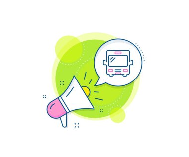 Ulaşım işareti. Megafon tanıtım kompleksi ikonu. Otobüs nakil hattı simgesi. Turizm ya da kamu aracı sembolü. İş pazarlama afişi. Otobüs tabelası. Vektör