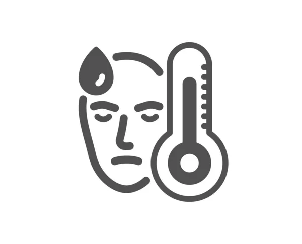 Uomo Malato Con Icona Della Febbre Segno Termometro Temperatura Simbolo — Vettoriale Stock
