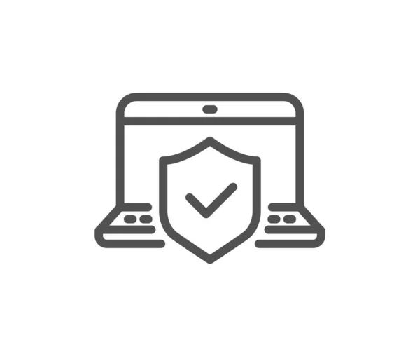 Laptop Verzekering Hand Lijn Pictogram Risicodekkingsbord Notebook Bescherming Symbool Kwaliteitselement — Stockvector
