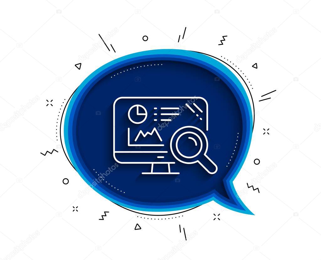 Seo statistics line icon. Chat bubble with shadow. Search engine sign. Analytics chart symbol. Thin line seo analytics icon. Vector