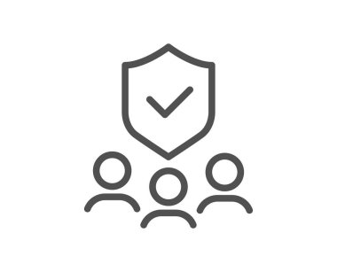 Güvenlik teşkilatı çizgisi ikonu. Koruma işareti var. Özel koruma sembolü. Kalite tasarım elemanı. Düzenlenebilir felç. Doğrusal stil güvenlik ajansı simgesi. Vektör