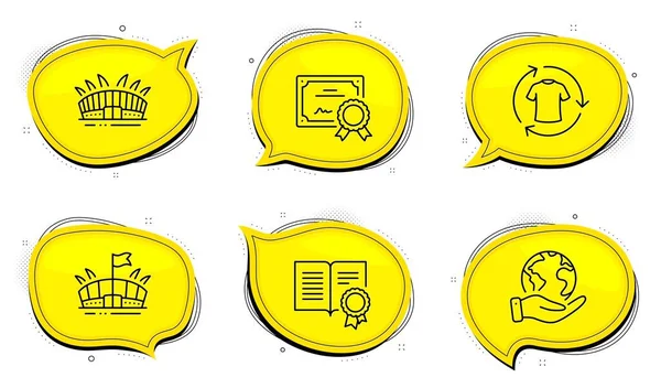 Cambiar Ropa Certificado Diploma Guardar Burbujas Chat Planeta Conjunto Iconos — Vector de stock