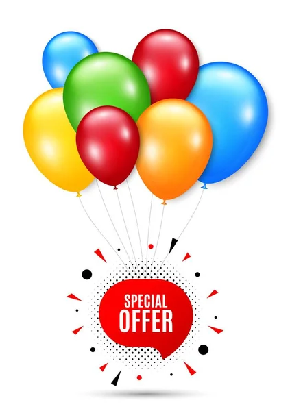 Insignia Oferta Especial Manojo Globos Con Placa Forma Banner Descuento — Vector de stock