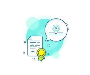 Cilt bakımı işareti. Sertifika kompleksi simgesi. Güneş koruma çizgisi simgesi yok. Kozmetik krem sembolü. Sertifika veya diploma belgesi. Güneş ışığı yok. Vektör