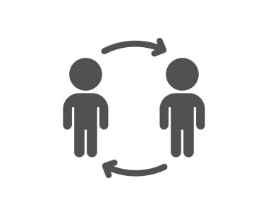 Takım çalışması akış simgesi. İş ortaklığı işareti. İş görüşmesi sembolü. Klasik düz stil. Kalite tasarım elemanı. Basit iş akışı simgesi. Vektör