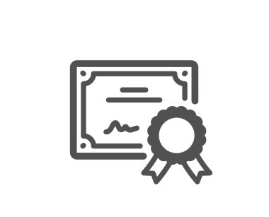 Sertifika simgesi. Onaylanmış belge işareti. Madalya ya da pul sembolü. Klasik düz stil. Kalite tasarım elemanı. Basit sertifika simgesi. Vektör