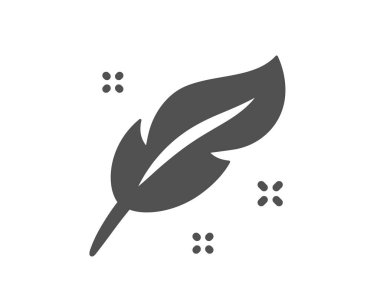 Tüy tüyü kalem simgesi. Kaligrafi burcu. Hafif sıklet sembolü. Klasik düz stil. Kalite tasarım elemanı. Basit bir tüy ikonu. Vektör