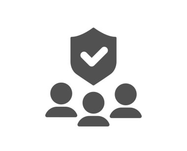 İnsanların sigorta ikonu. Sağlık sigortası tabelası. Hayat koruma politikası sembolü. Klasik düz stil. Kalite tasarım elemanı. Basit insanlar sigorta ikonu. Vektör